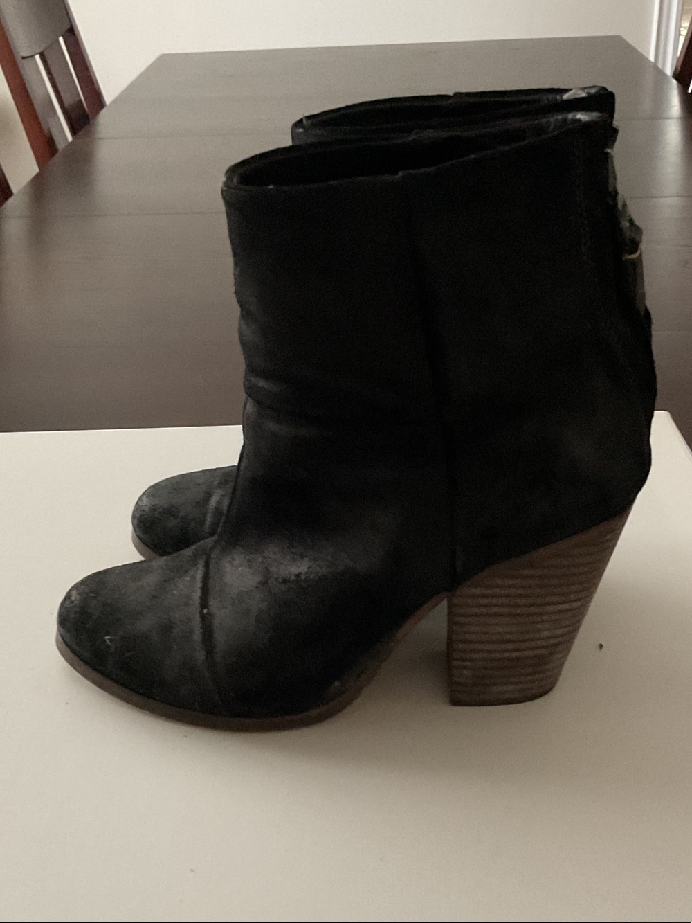 rag & bone Black Suede Ankle Booties with Stacked Heel
